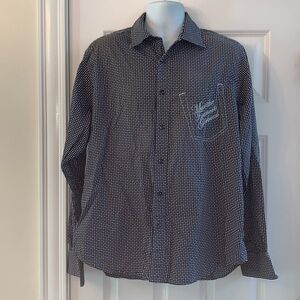Marithe Francois Girbaud Y2K Casual Shirt Mens XL Polka Dot Flip Cuff Blue